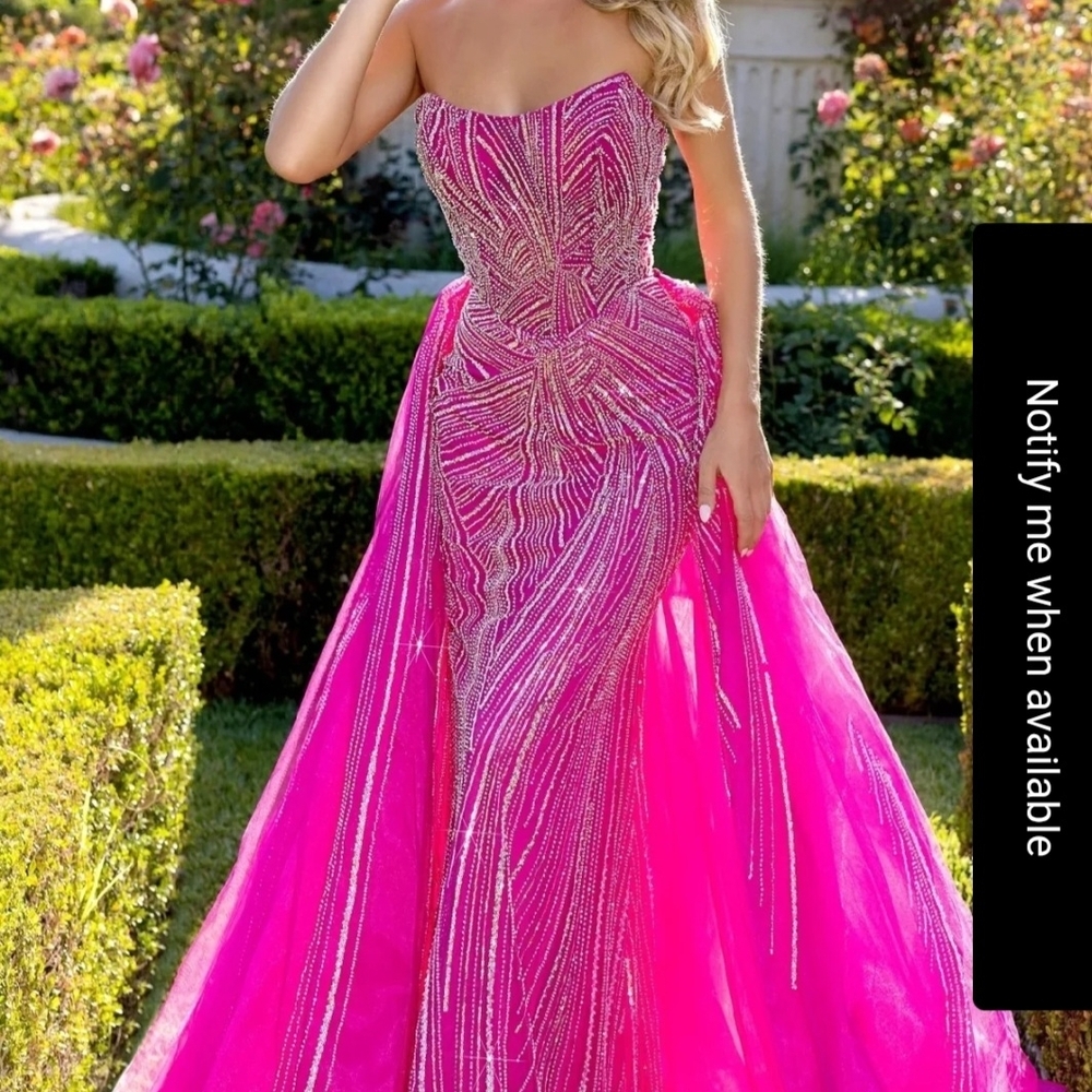 Portia and Scarlett Vibrant Pink Strapless Gown